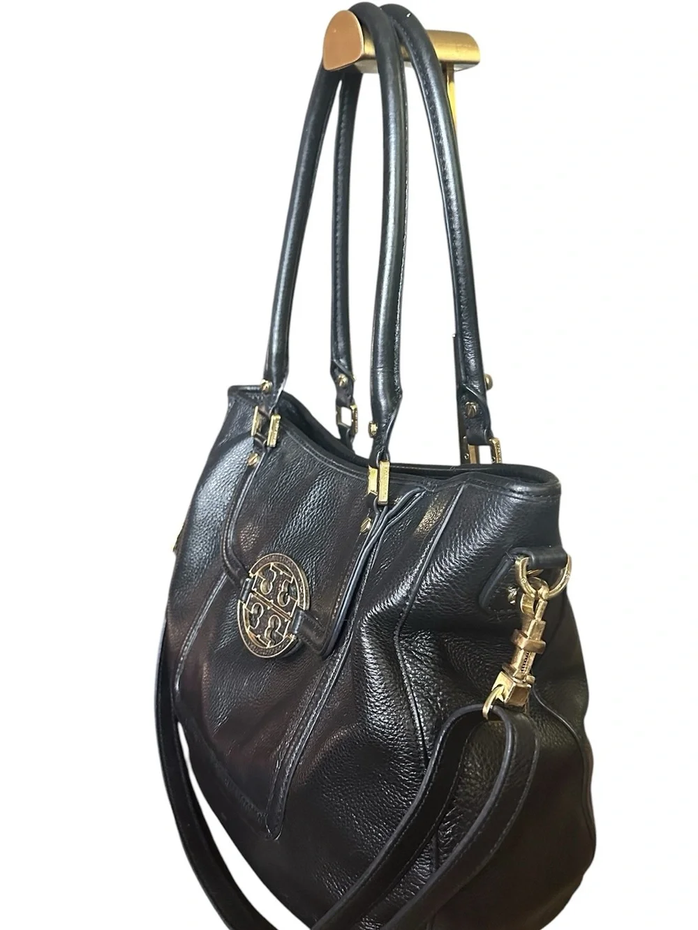 Tory Burch Amanda Classic Handle Black Leather Hobo Crossbody Dust Bag